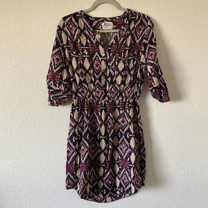 Anthropologie Geometric Print Midi Dress - Navy and Pink